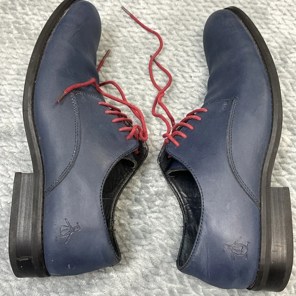 Penguin Bryan by Munsingwear Shoes Men's 8 Blue Leather Oxford Red Laces Dress‎